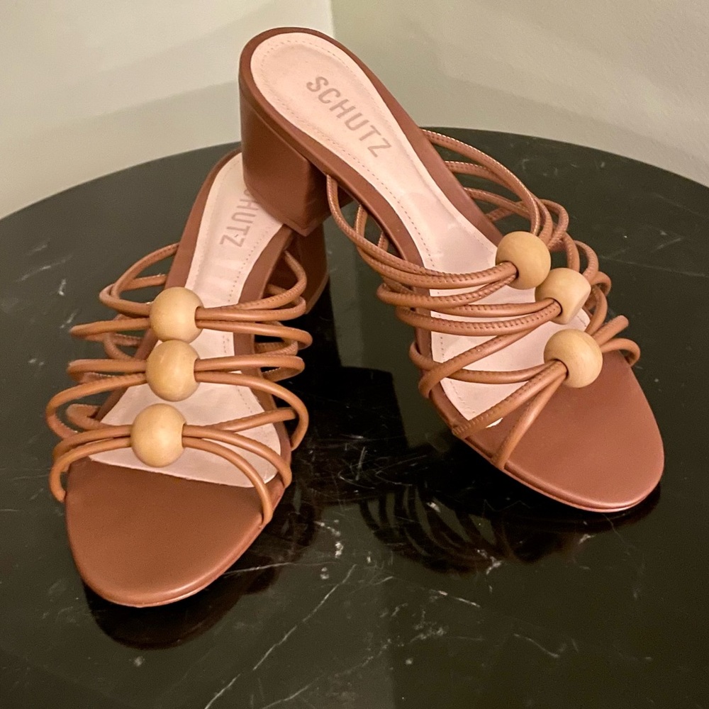 SCHUTZ STRAPPY SANDALS WITH WOODEN BEADS